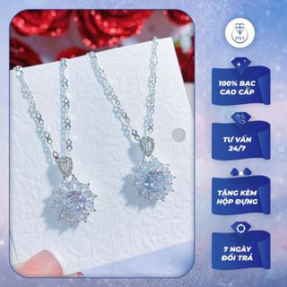 Dây chuyền Bạc nữ kèm mặt đính đá HVJ A83, Vòng cổ Bạc 925 làm quà tặng cao cấp kèm hộp đựng