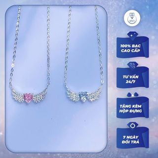 Dây chuyền Bạc nữ liền mặt đính đá HVJ A82, Vòng cổ Bạc 925 làm quà tặng cao cấp kèm hộp đựng