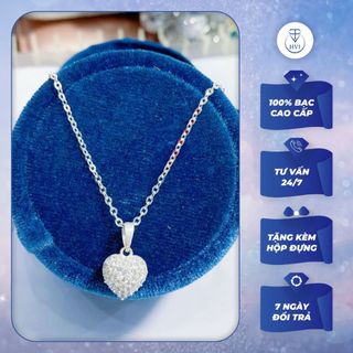 Set Dây chuyền Bạc nữ kèm mặt đính đá HVJ A81, Vòng cổ Bạc 925 làm quà tặng cao cấp kèm hộp đựng