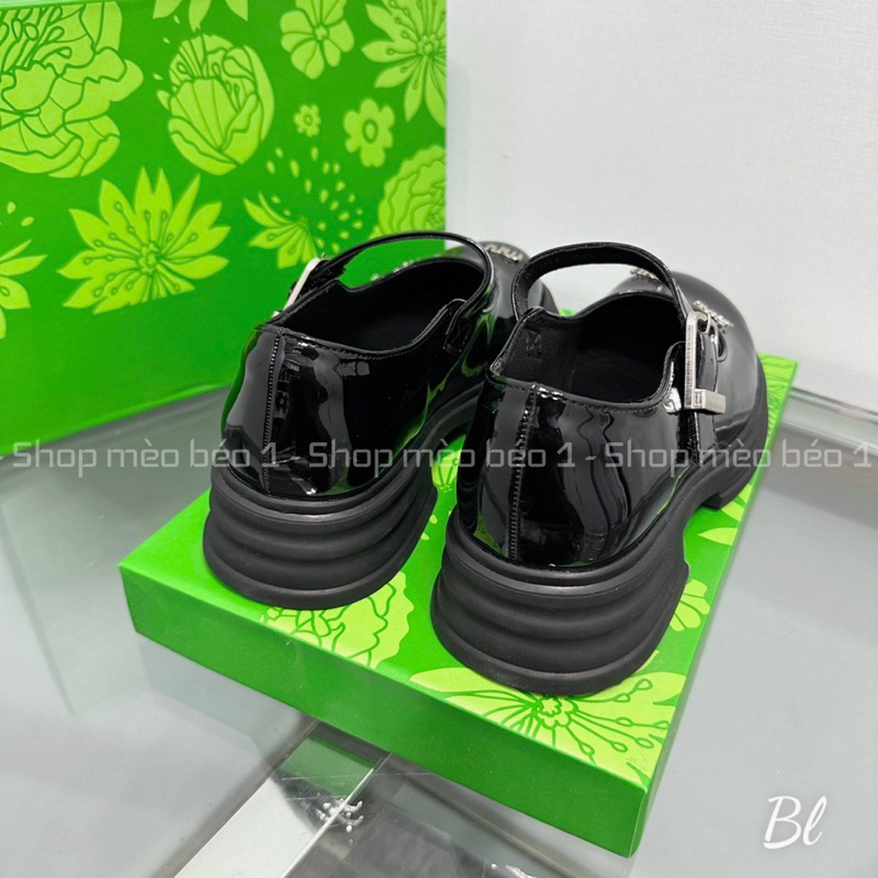 Giày búp bê miu phối chữ quai ngang da bóng mũi tròn đế thấp fullbox hàng quảng châu cao cấp
