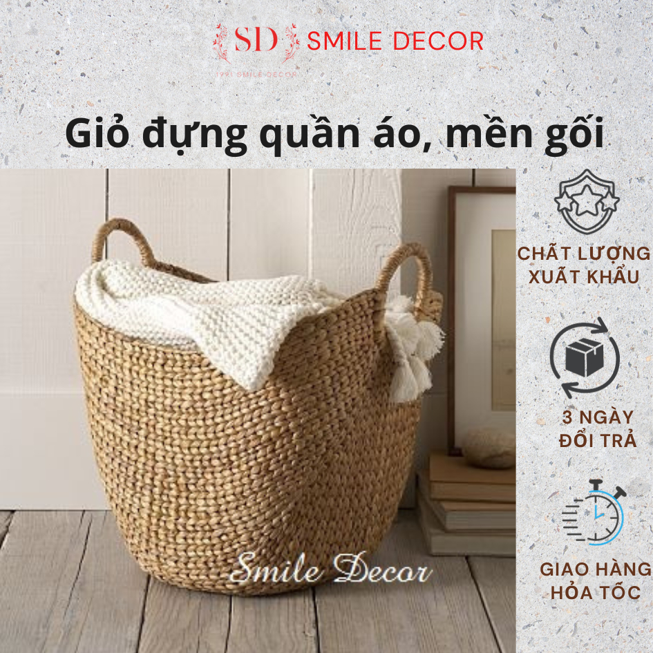 Giỏ đựng quần áo , mền gối , khăn cỡ lớn Smile Decor sắp xếp nhà cửa , khách sạn, homestay phong cách vintage