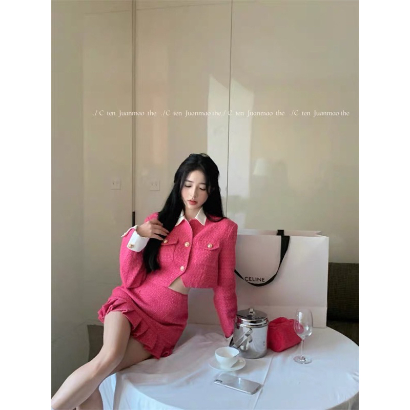 Set váy dạ hồng đuôi cá hàng order 10 ngày