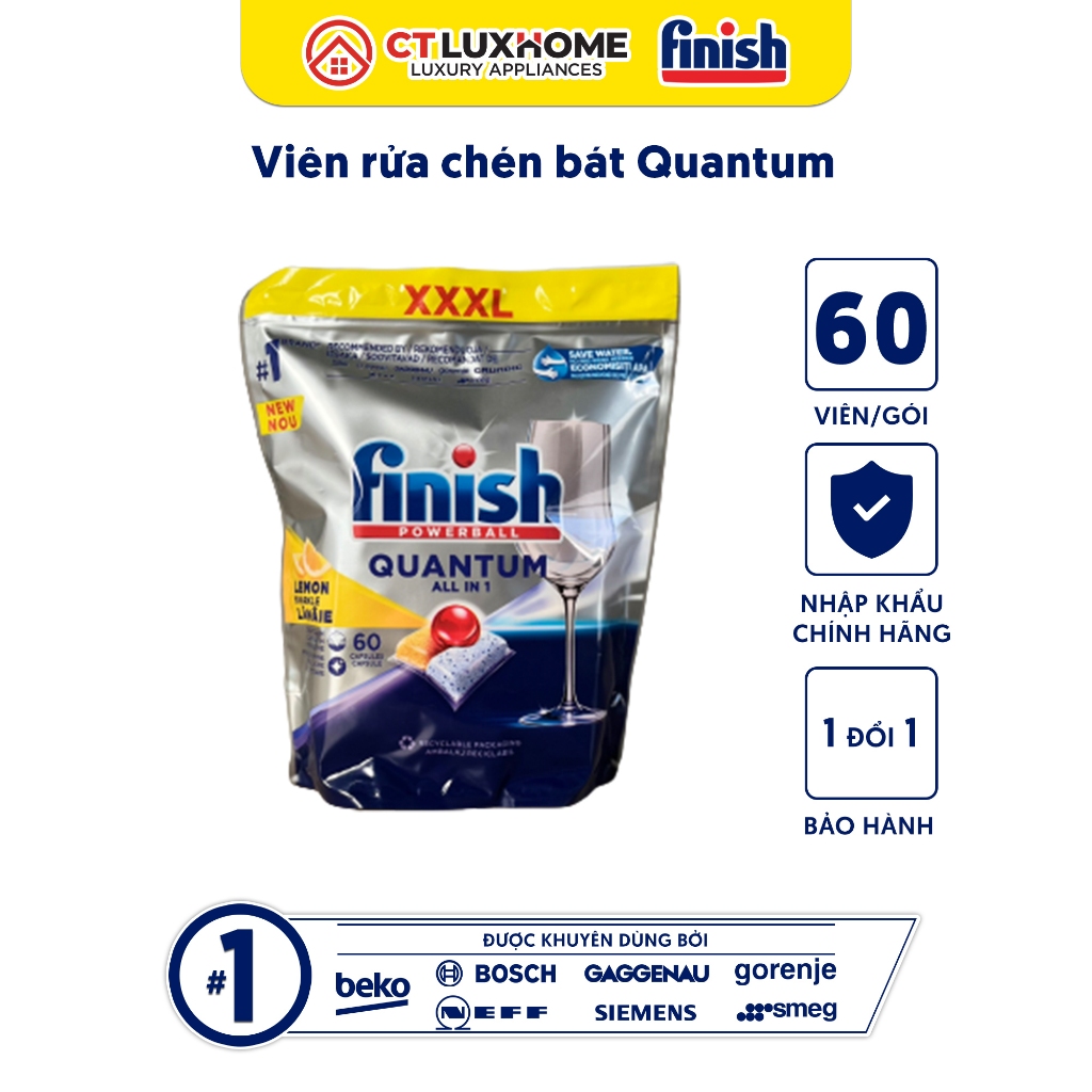 Viên rửa chén bát Finish Quantum 60 viên hương chanh - Hàng chính hãng