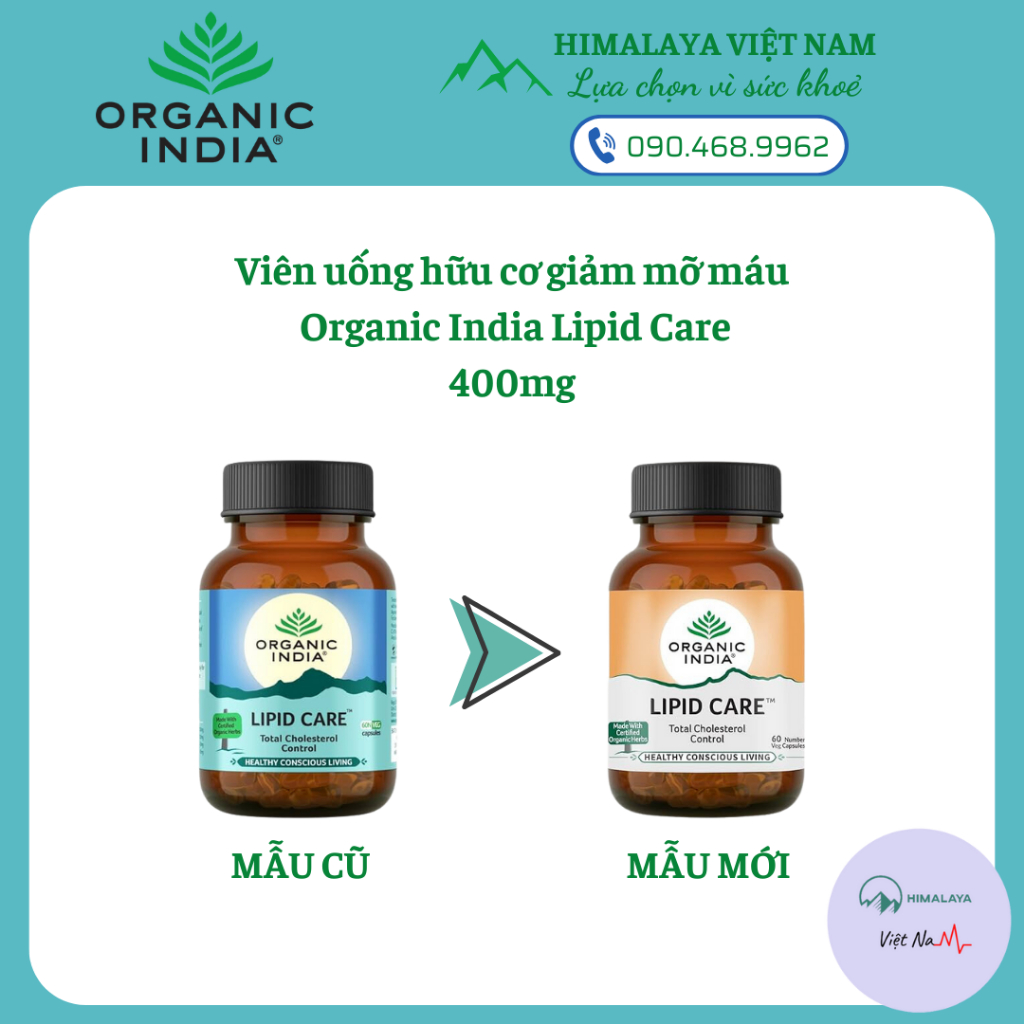 Organic India Lipid Care- Viên uống hỗ trợ giảm mỡ máu 400mg