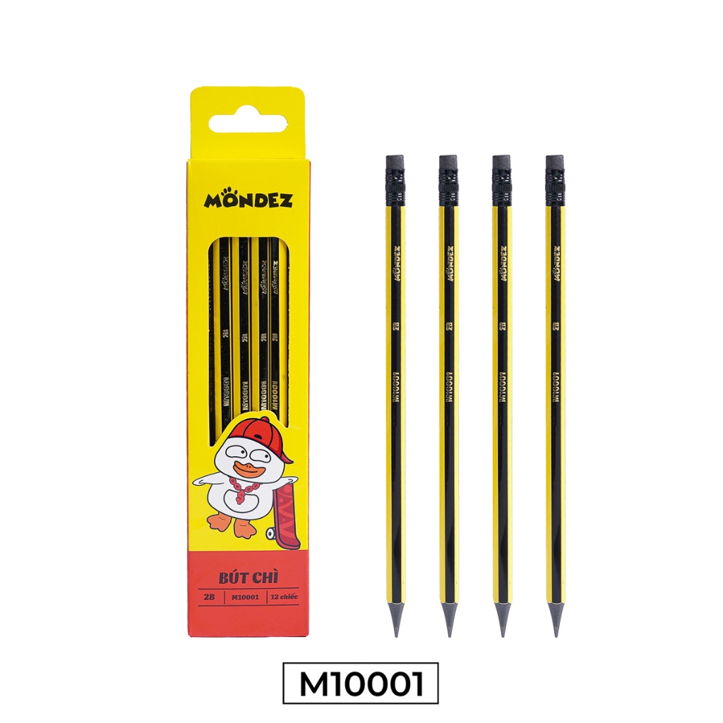 Hộp 12 Chiếc Bút Chì Lục Giác Có Tẩy MONDEZ, Cây Viết Chì Gỗ Ngòi 2B Phù Hợp Cho Học Sinh M10001