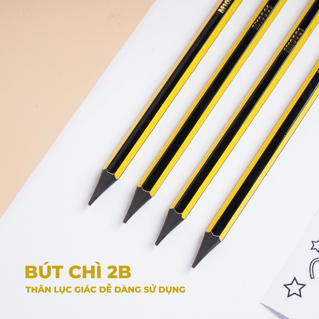 Hộp 12 Chiếc Bút Chì Lục Giác Có Tẩy MONDEZ, Cây Viết Chì Gỗ Ngòi 2B Phù Hợp Cho Học Sinh M10001