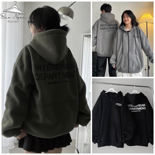 Áo Khoác Nỉ Chạy Mí Interbreak - Form Rộng Mũ Trần 2 Lớp Unisex Oversize Đơn Đôi Nhóm Hot Trend 2023