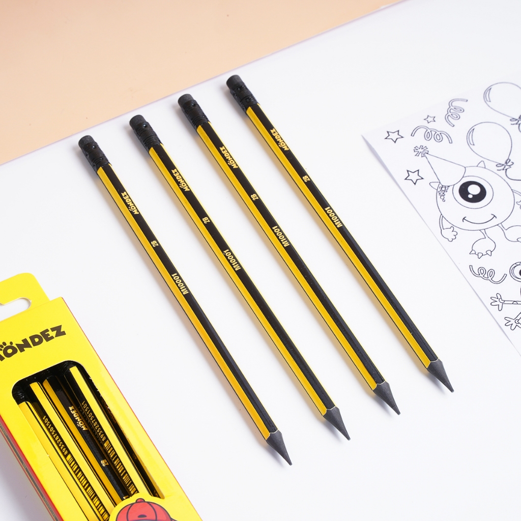 Hộp 12 Chiếc Bút Chì Lục Giác Có Tẩy MONDEZ, Cây Viết Chì Gỗ Ngòi 2B Phù Hợp Cho Học Sinh M10001