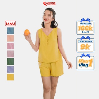 Đồ bộ nữ CARDINA chất đũi bamboo xước cao cấp áo sát nách cổ V quần đùi 4BDN03