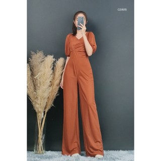 C2905 - 	Jumsuit thun cổ lục giác tay ngắn bo thun xếp trước trơn