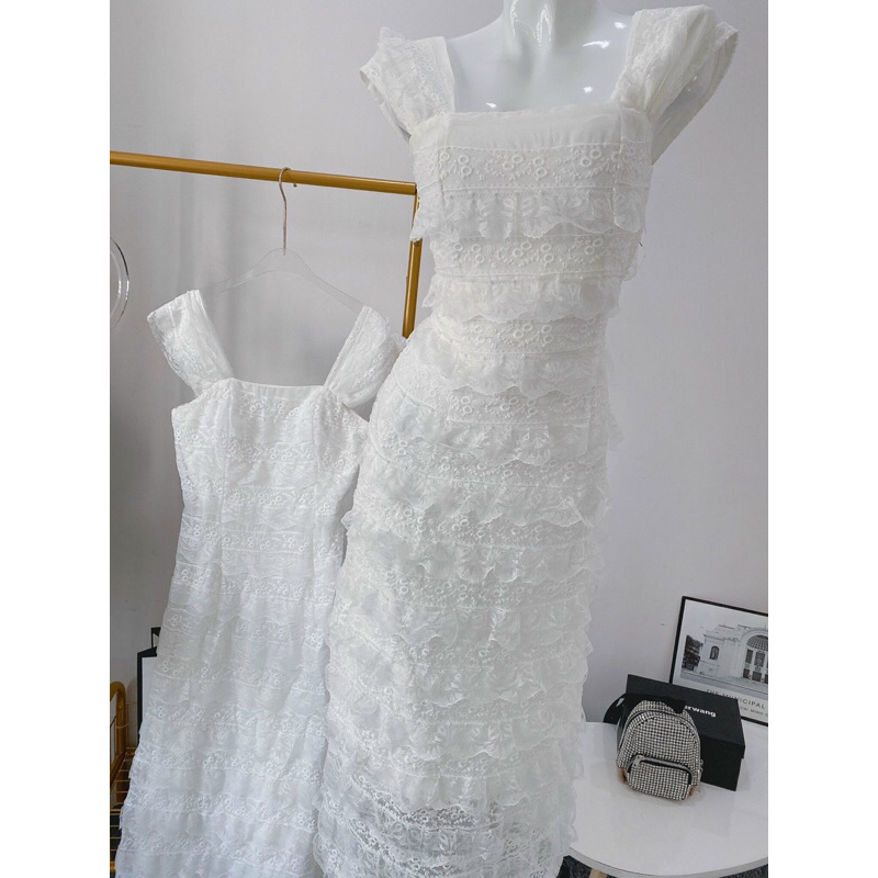 Đầm midi ren hoa 2S trắng