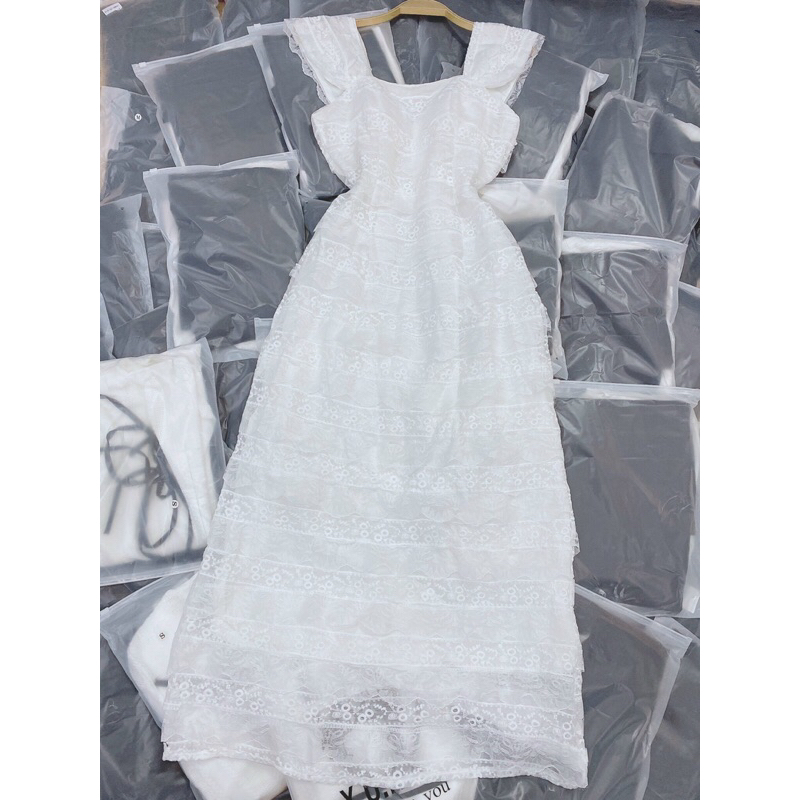 Đầm midi ren hoa 2S trắng