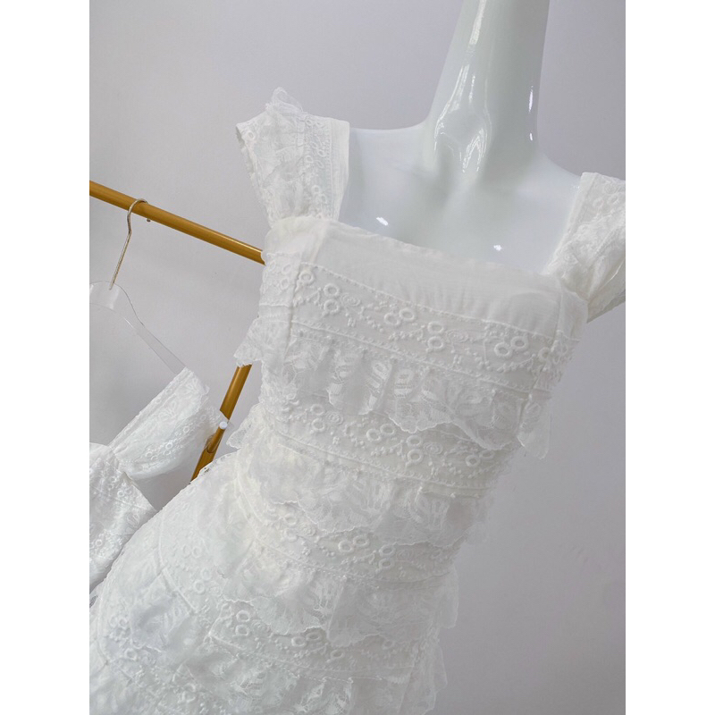 Đầm midi ren hoa 2S trắng