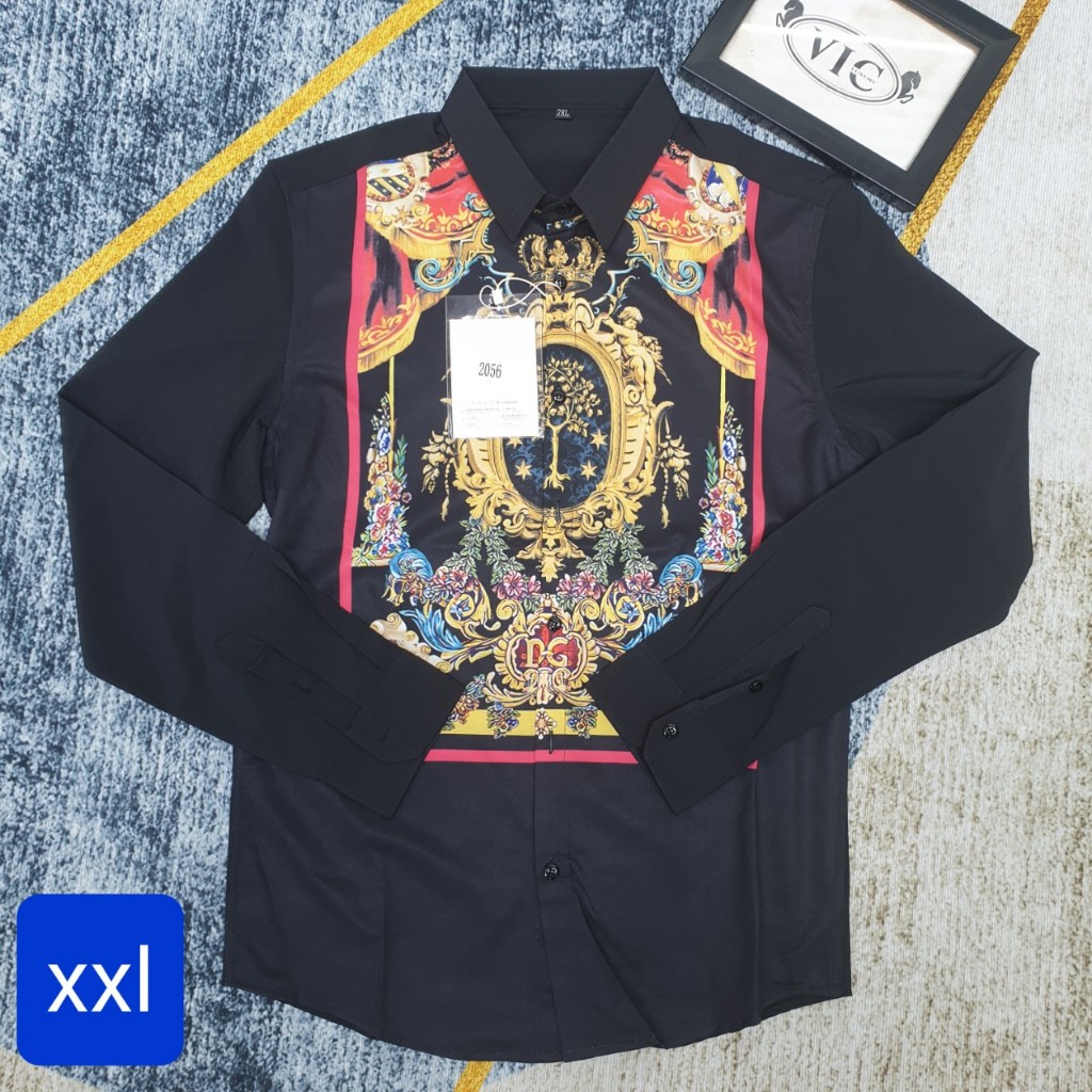 Áo sơ mi nam tay dài S511 quảng châu, thấm hút mồ hôi tốt, họa tiết 3D