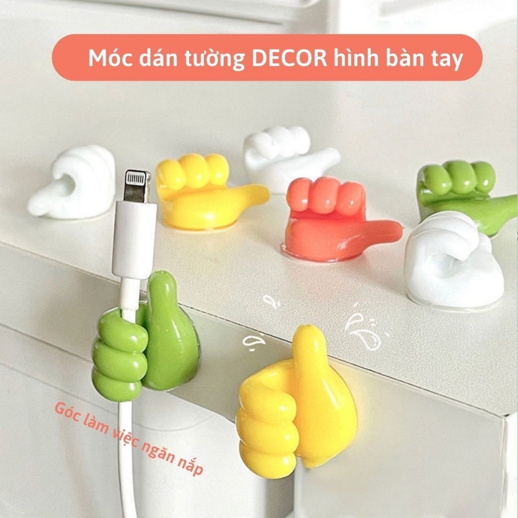 Móc Dán Tường Treo Đồ DECOR Hình Bàn Tay, Kẹp Giữ Cáp Sạc, Tai Nghe Hình Bàn Tay