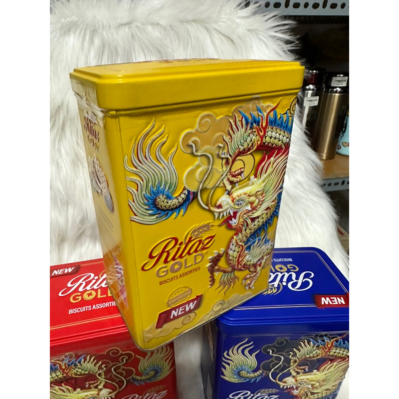 Bánh Ritaz quy bơ rồng vàng, hoa sen, núi phú sĩ, hộp thiếc trụ 180g Malaysia