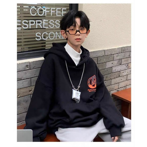 Áo hoodie bé trai Con Xinh phom rộng nỉ hình in FIRE-G cho bé từ 14kg đến 48kg