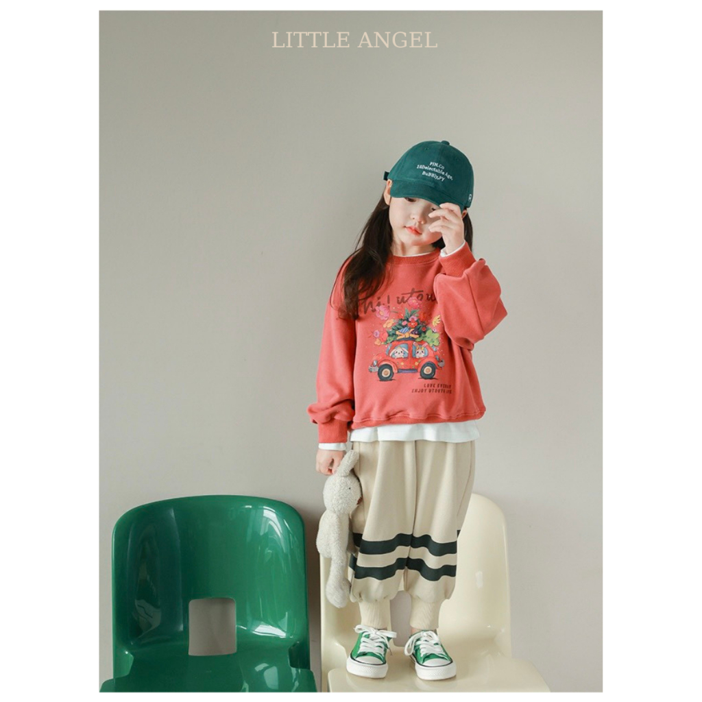 Set bộ quần áo nỉ cho bé gái mùa Thu Đông phong cách cá tính dễ thương size 12-45kg