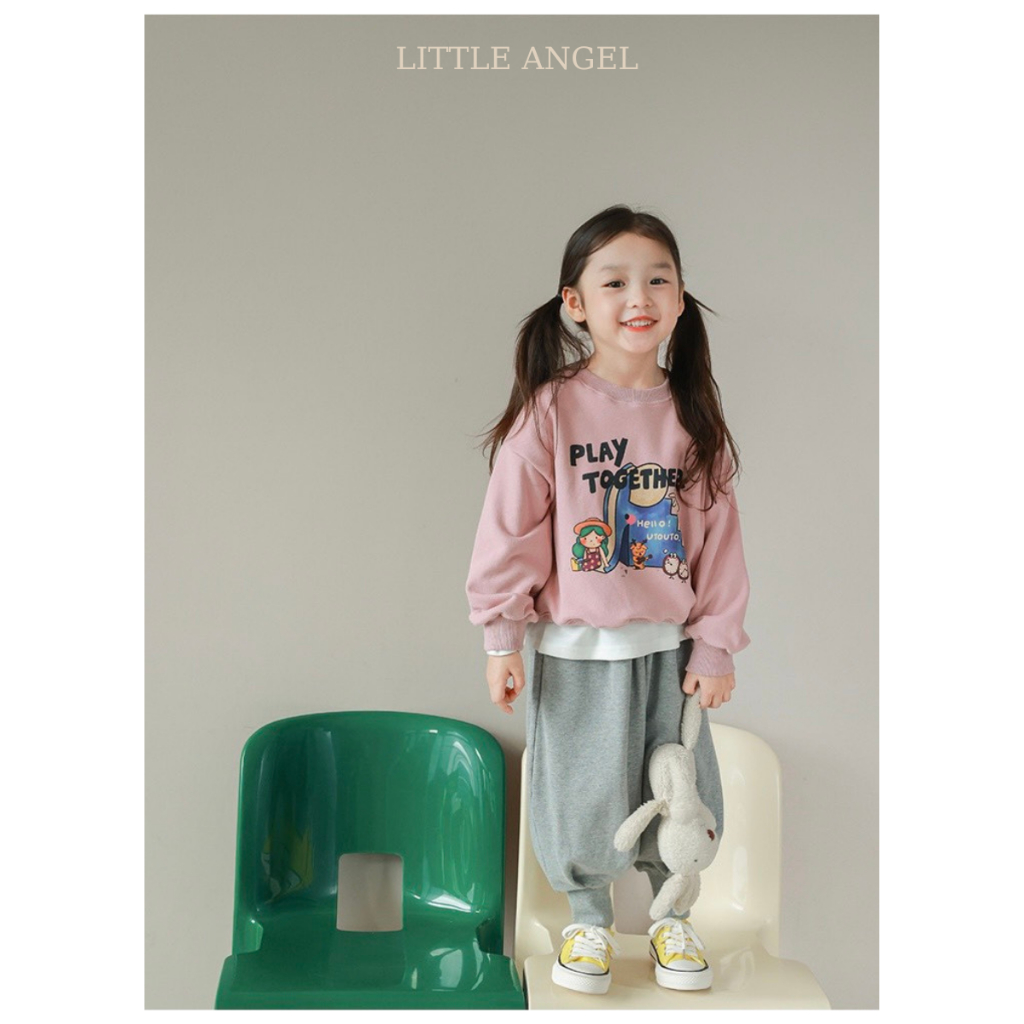 Set bộ quần áo nỉ cho bé gái mùa Thu Đông phong cách cá tính dễ thương size 12-45kg