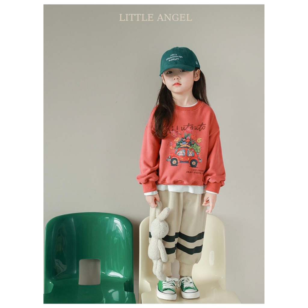 Set bộ quần áo nỉ cho bé gái mùa Thu Đông phong cách cá tính dễ thương size 12-45kg