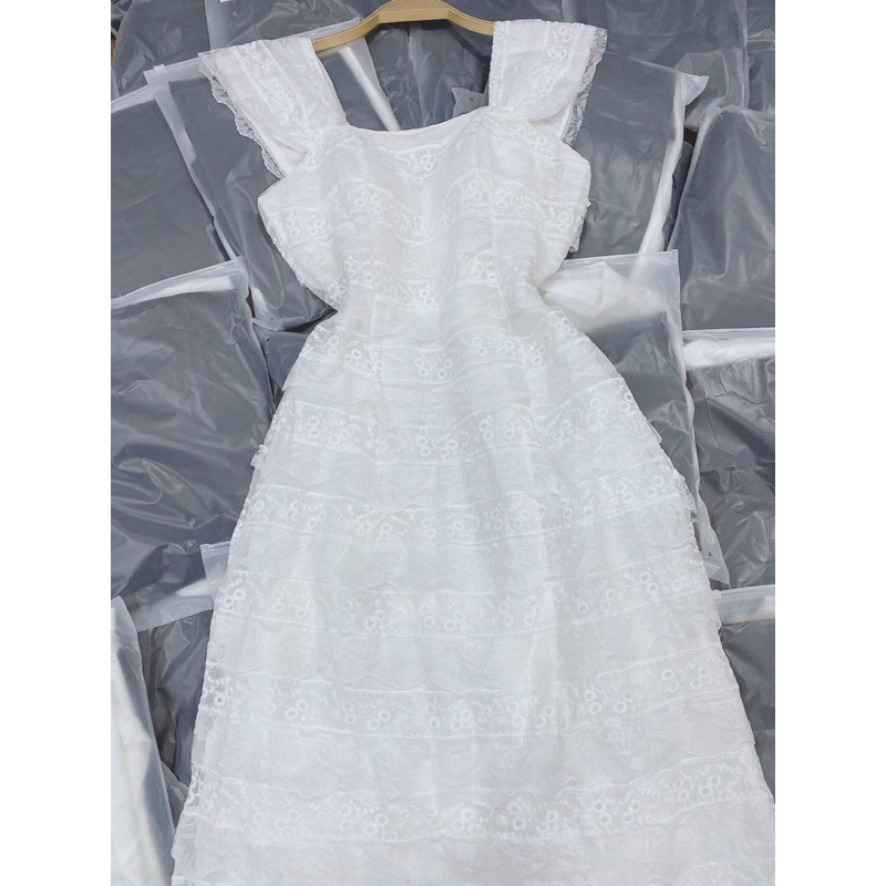 Đầm midi ren hoa 2S trắng