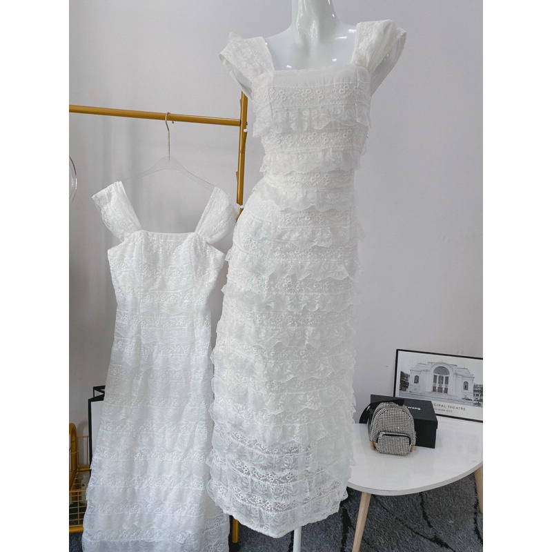 Đầm midi ren hoa 2S trắng