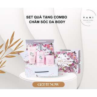 Set quà tặng Sữa tắm trắng da Niacinamide Weilaiya, kem body, Lotion dưỡng thể trắng da body hoa trà