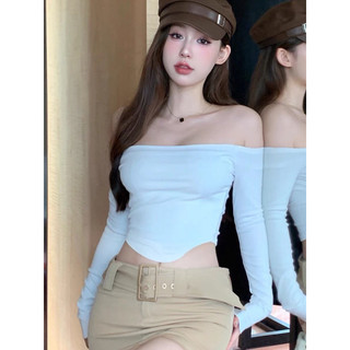 Áo kiểu thun croptop trễ vai tay dài tà bầu cực cute cho nữ
