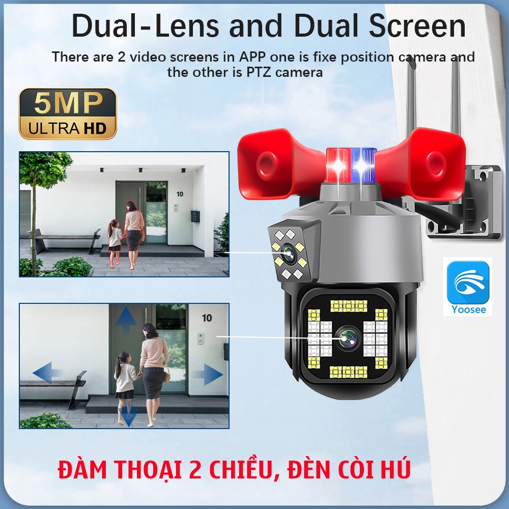Camera Wifi  PTZ Siêu nét, Góc rộng - Camera Xoay 350°, Đàm thoại, Nhìn đêm có màu, phát hiện chuyển động thông minh