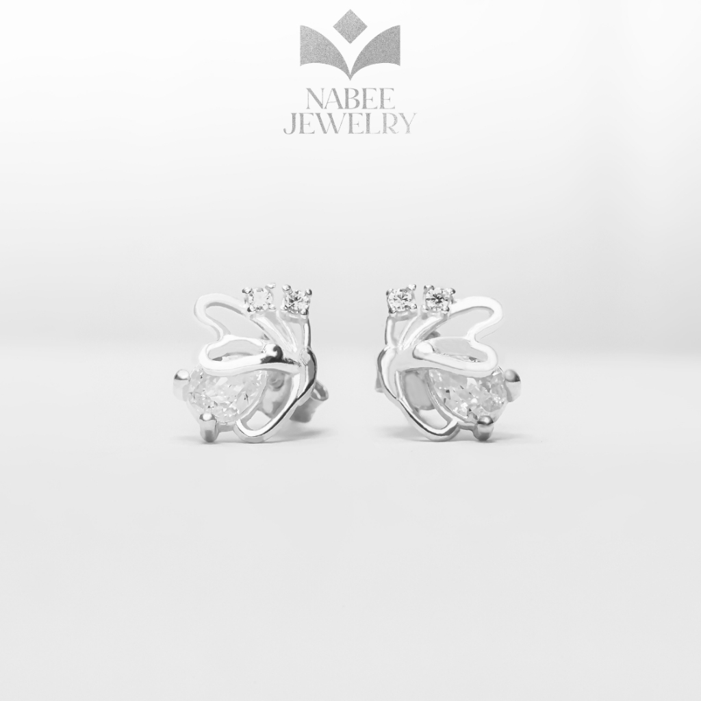 Bông tai bạc nữ hình bươm bướm Nabee Jewelry, khuyên tai dễ thương xinh xắn Hàn Quốc