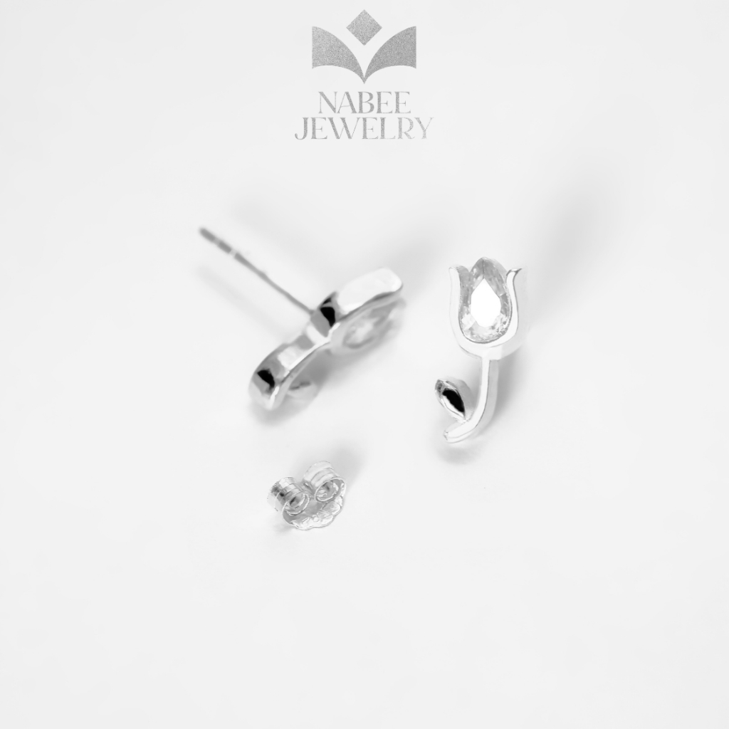 Bông tai bạc nữ hình hoa Nabee Jewelry Khuyên tai đính đá thiết kế dễ thương nữ tính Floral Earing