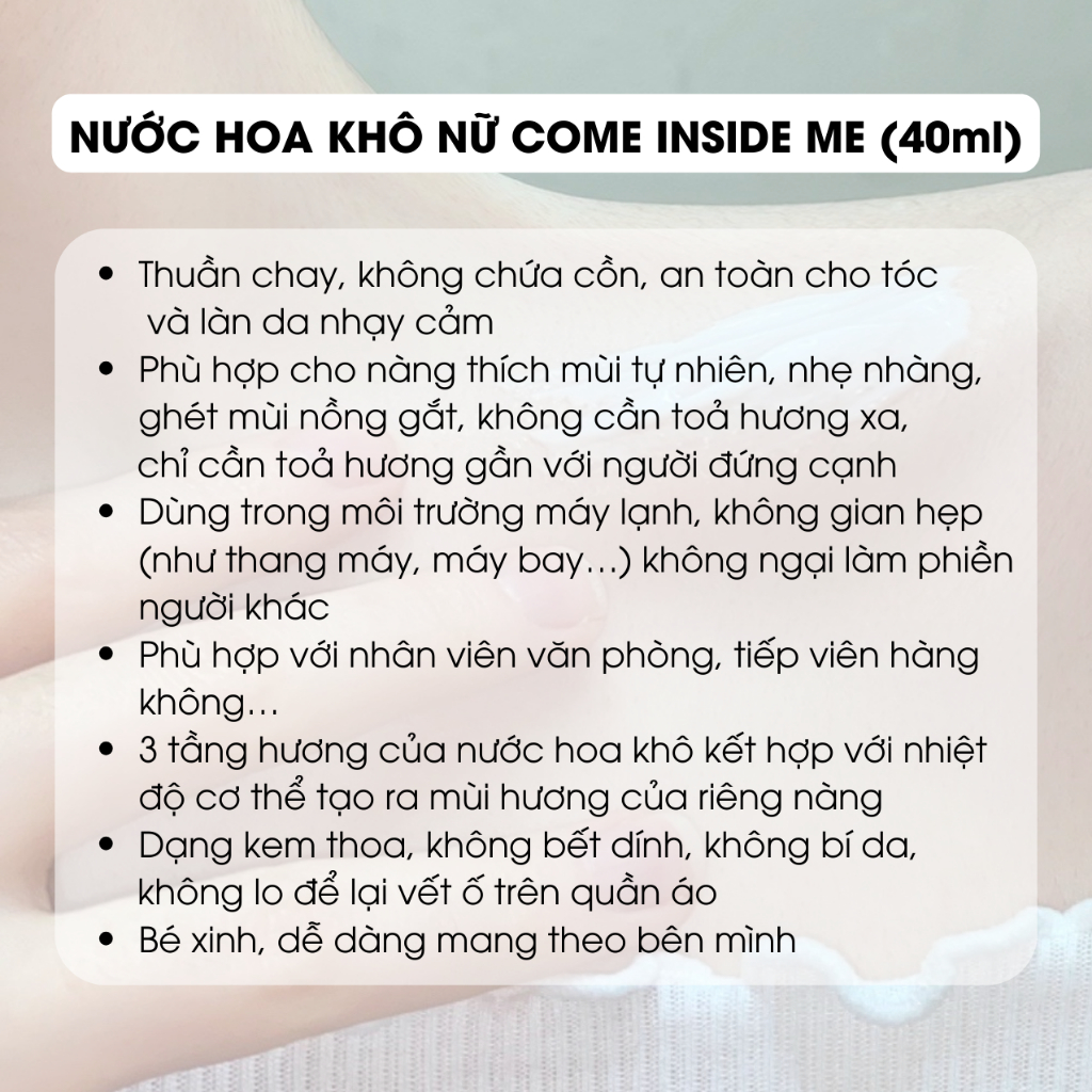 Nước Hoa Khô Come Inside Me 𝐏𝐞𝐫𝐟𝐮𝐦𝐞 𝐓𝐲𝐩𝐞 62 Nước Hoa Nữ Thuần Chay Hương Thơm Ngọt Ngào 40ml