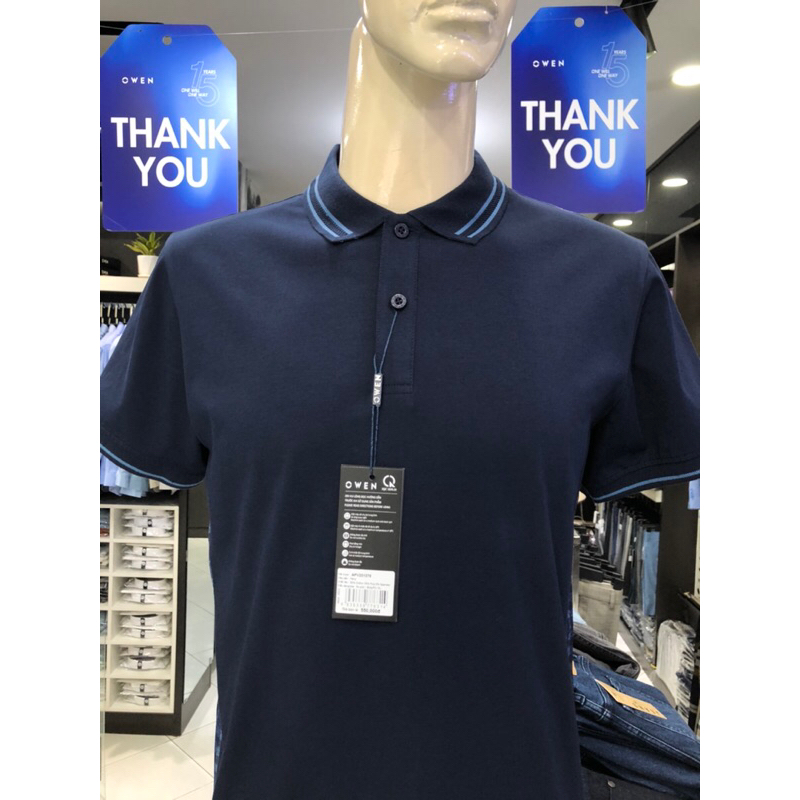 Áo polo owen màu xanh navy body fit vải cotton APV231378