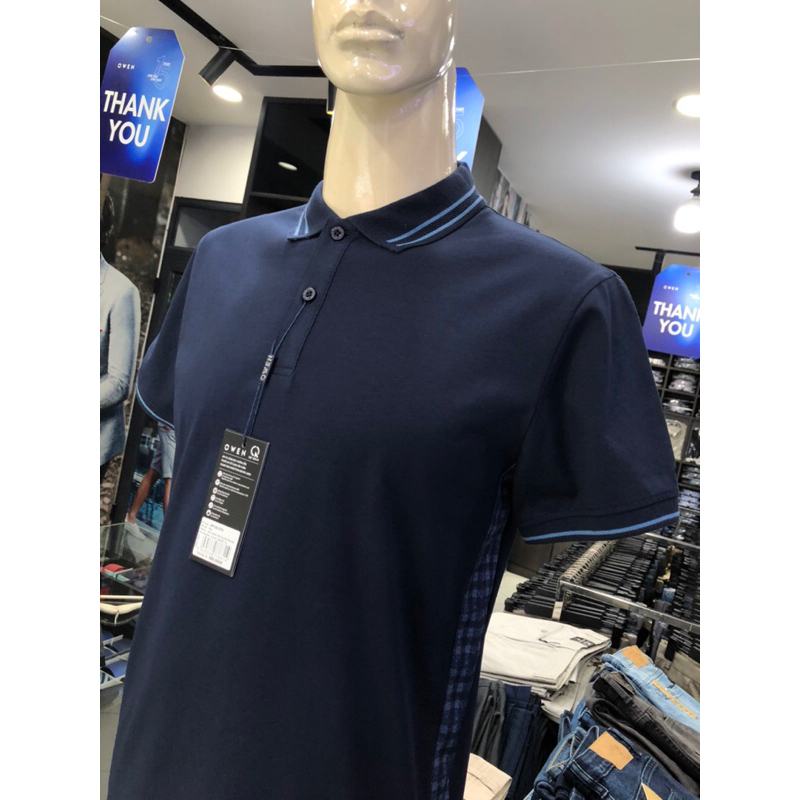Áo polo owen màu xanh navy body fit vải cotton APV231378