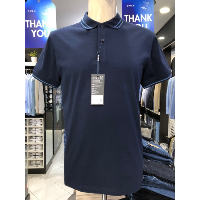 Áo polo owen màu xanh navy body fit vải cotton APV231378