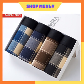 Quần sịp nam, quần lót đùi nam họa tiết kẻ cao cấp hộp 4 quần đủ size L XL 2XL 3XL