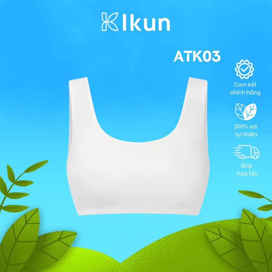 Áo lót bé gái Ikun chất liệu cotton thoáng khí phối lưới toàn thân, áo lá học sinh cấp 1 tuổi mới lớn - ATK03 Trắng