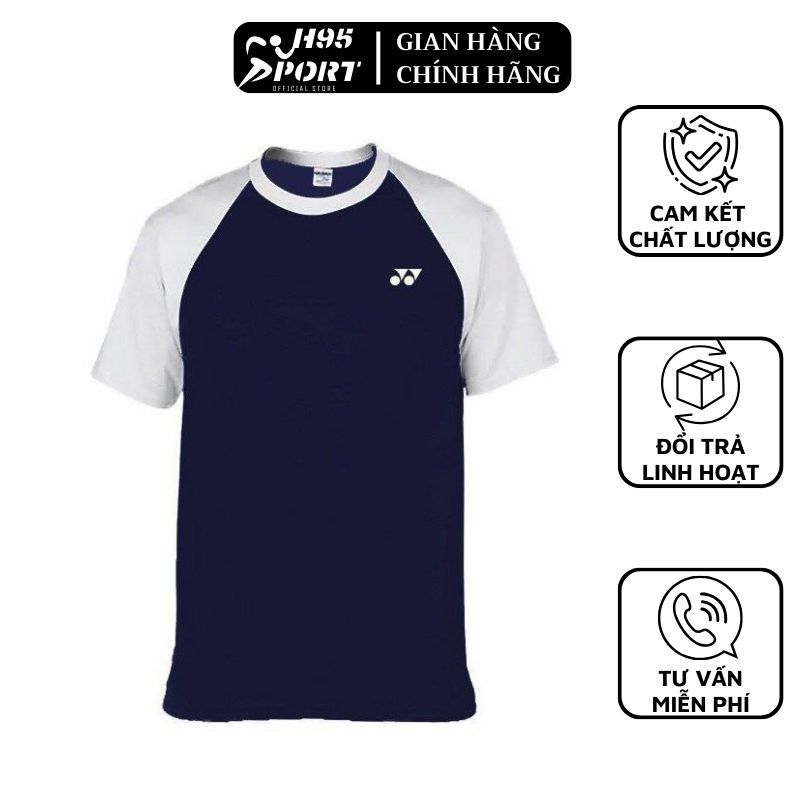 Áo cầu lông unisex Yonex màu xanh than phối tay trắng loại 1 thấm hút mồ hôi dùng trong tập luyện - H95 Sport Official