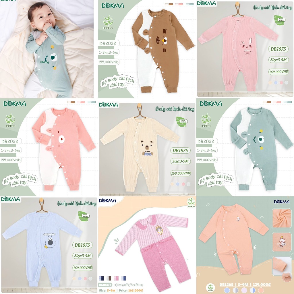 Bộ Áo Liền Quần Body Dài Sơ Sinh Vải Bamboo, Modal Mềm Mịn Cho Bé Từ 0-9 tháng Nhiều Mẫu