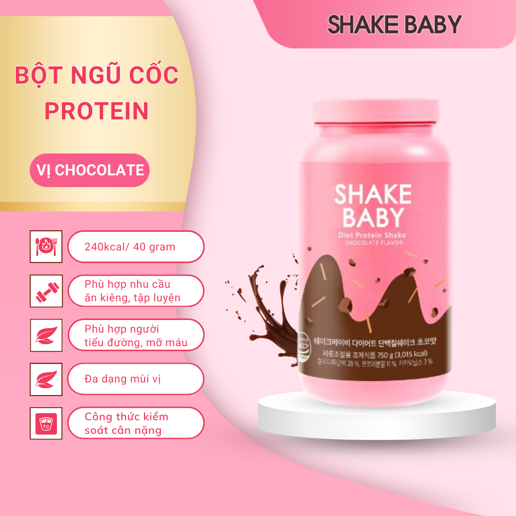 [CHÍNH HÃNG] Bột Ngũ Cốc Ăn Kiêng SHAKE BABY Diet Formular Protein Vị Chocolate Hỗ Trợ Giảm Cân 750g