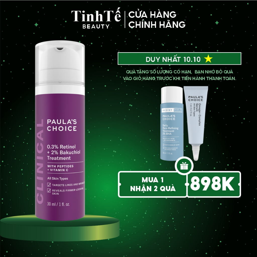 Tinh chất chống lão hóa Paula's Choice CLINICAL 0.3% RETINOL + 2% BAKUCHIOL TREATMENT 30ml (Tinh Tế Beauty)