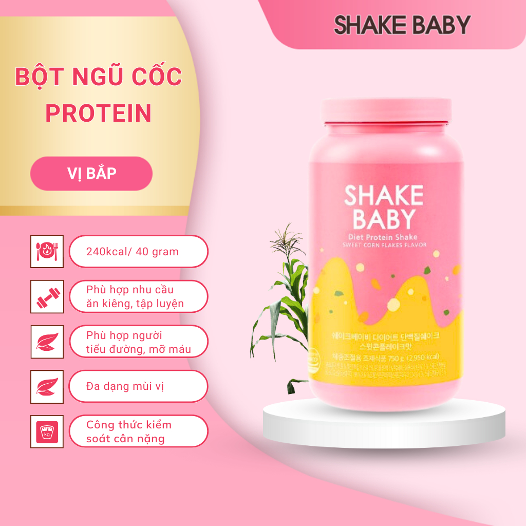[CHÍNH HÃNG] Bột Ngũ Cốc Ăn Kiêng SHAKE BABY Diet Formular Protein Vị Bắp Hỗ Trợ Giảm Cân 750g