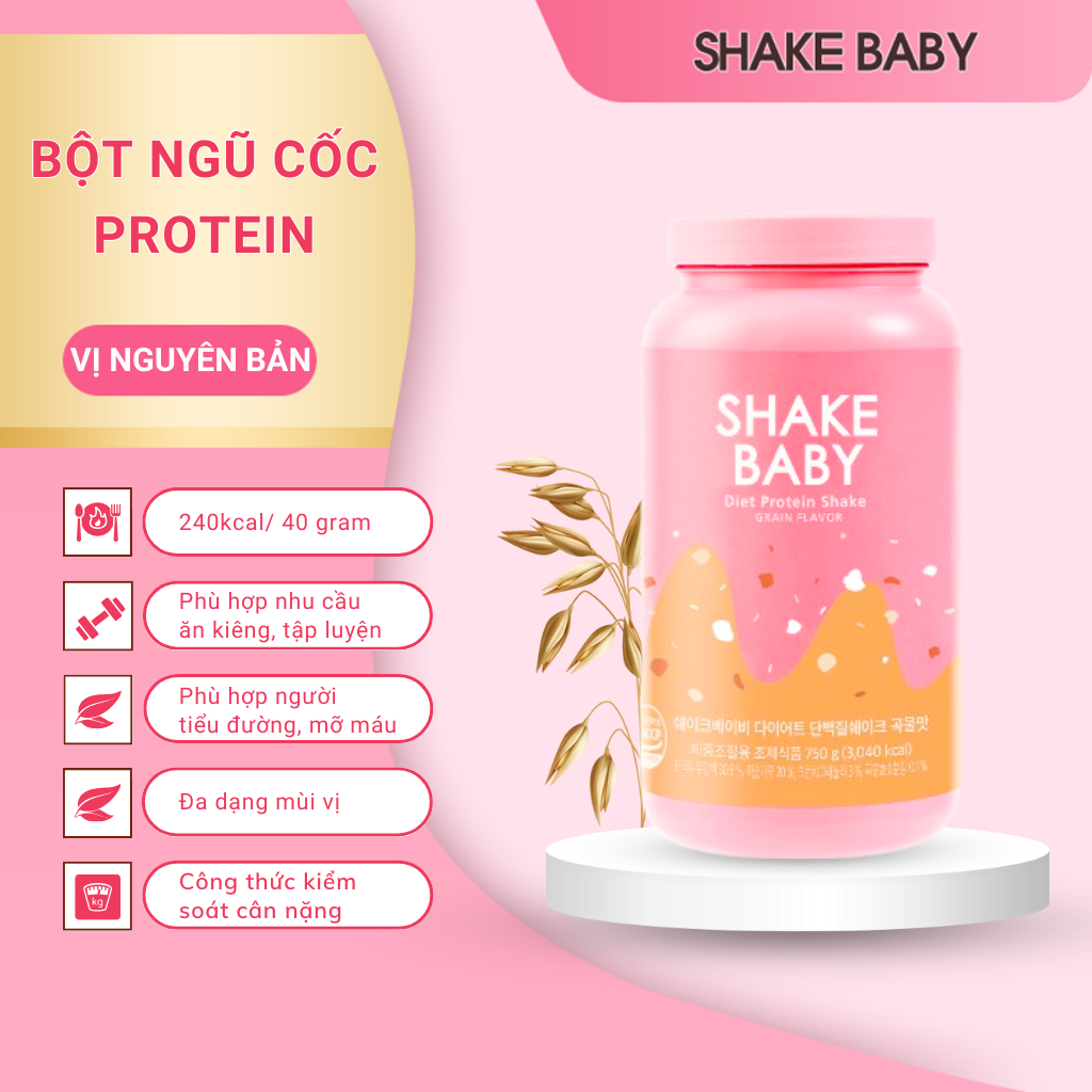 [CHÍNH HÃNG] Bột Ngũ Cốc Ăn Kiêng SHAKE BABY Diet Formular Protein Vị Nguyên Bản Hỗ Trợ Giảm Cân 750g