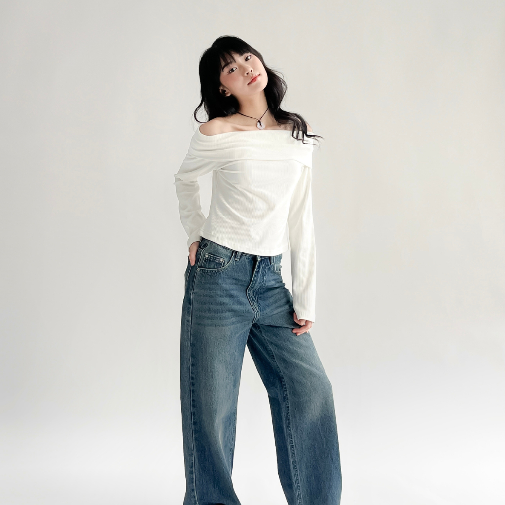 Áo Trễ Vai Tay Dài Nữ Body Chất Thun Gân Mềm Mại Co Giãn Tôn Dáng Thiết Kế Trendy Thu Đông TIỆM ĐỒ THÁNG 4 LYLY TOP