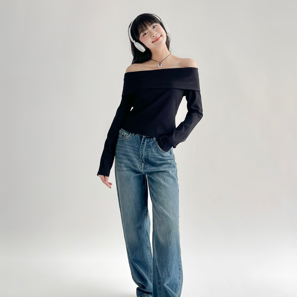 Áo Trễ Vai Tay Dài Nữ Body Chất Thun Gân Mềm Mại Co Giãn Tôn Dáng Thiết Kế Trendy Thu Đông TIỆM ĐỒ THÁNG 4 LYLY TOP