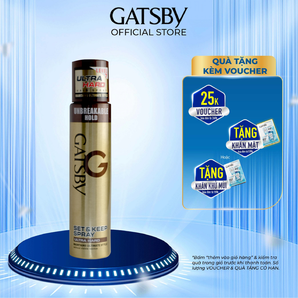 Gôm xịt tạo kiểu tóc GATSBY Set & Keep Spray Ultra Hard 250ml/chai