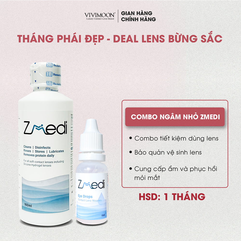 Combo nước ngâm lens và nhỏ mắt VIVIMOON LENS vệ sinh bảo quản kính áp tròng