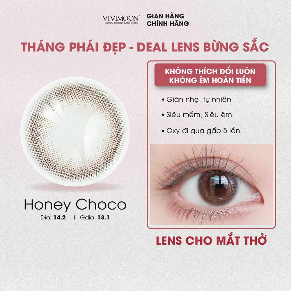 Kính áp tròng VIVIMOON Lens cận nâu tự nhiên cho mắt thở Honey Choco Giá 1 chiếc