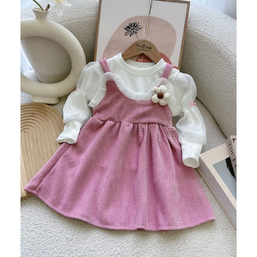 Váy Đầm Trẻ Em Thiết Kế Chất Nhung Kim Tuyến Kèm Áo Giữ Nhiệt Tay Bông Xinh Dễ Thương Cho Bé Gái Mùa Thu Đông