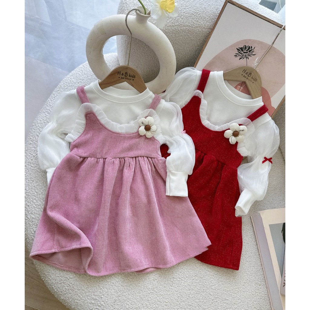 Váy Đầm Trẻ Em Thiết Kế Chất Nhung Kim Tuyến Kèm Áo Giữ Nhiệt Tay Bông Xinh Dễ Thương Cho Bé Gái Mùa Thu Đông